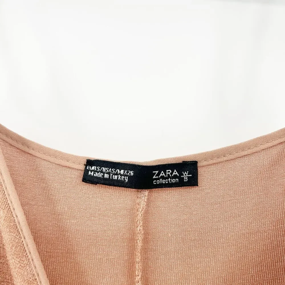 Zara Womens Cocktail Party Coquette V-Neck Slinky Metallic Slip Dress Size M Tan